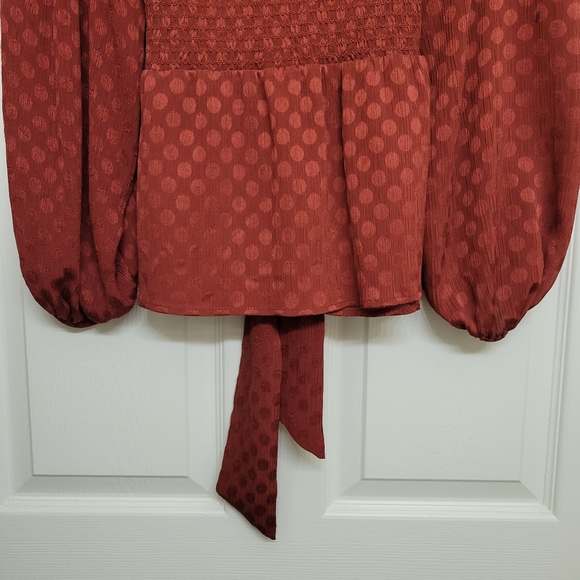 Women's Max Studio Burnt Orange Long Sleeve Flowy Blouse, Size Large - Picture 11 of 16